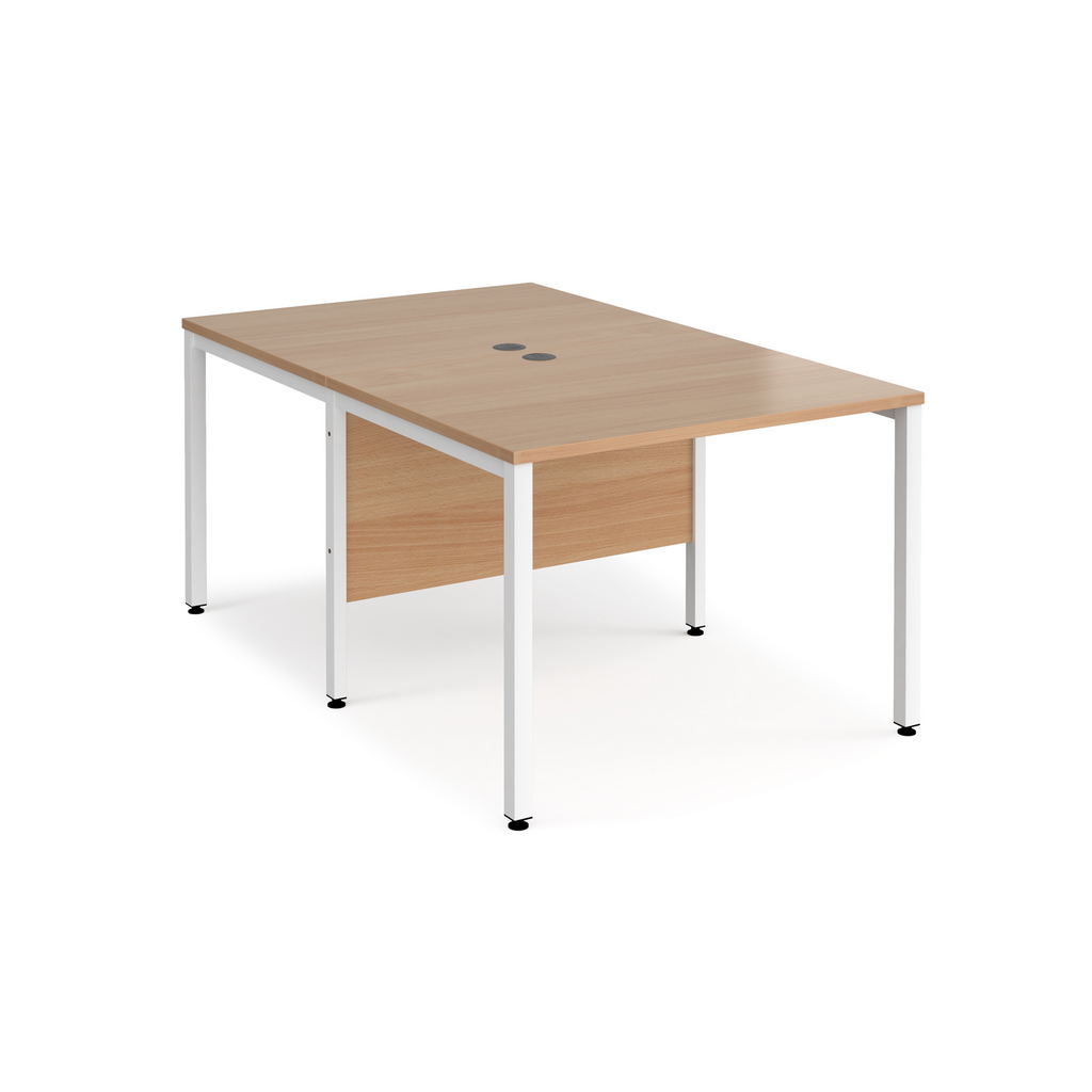 Picture of Maestro 25 back to back straight desks 1000mm x 1600mm - white bench leg frame, beech top