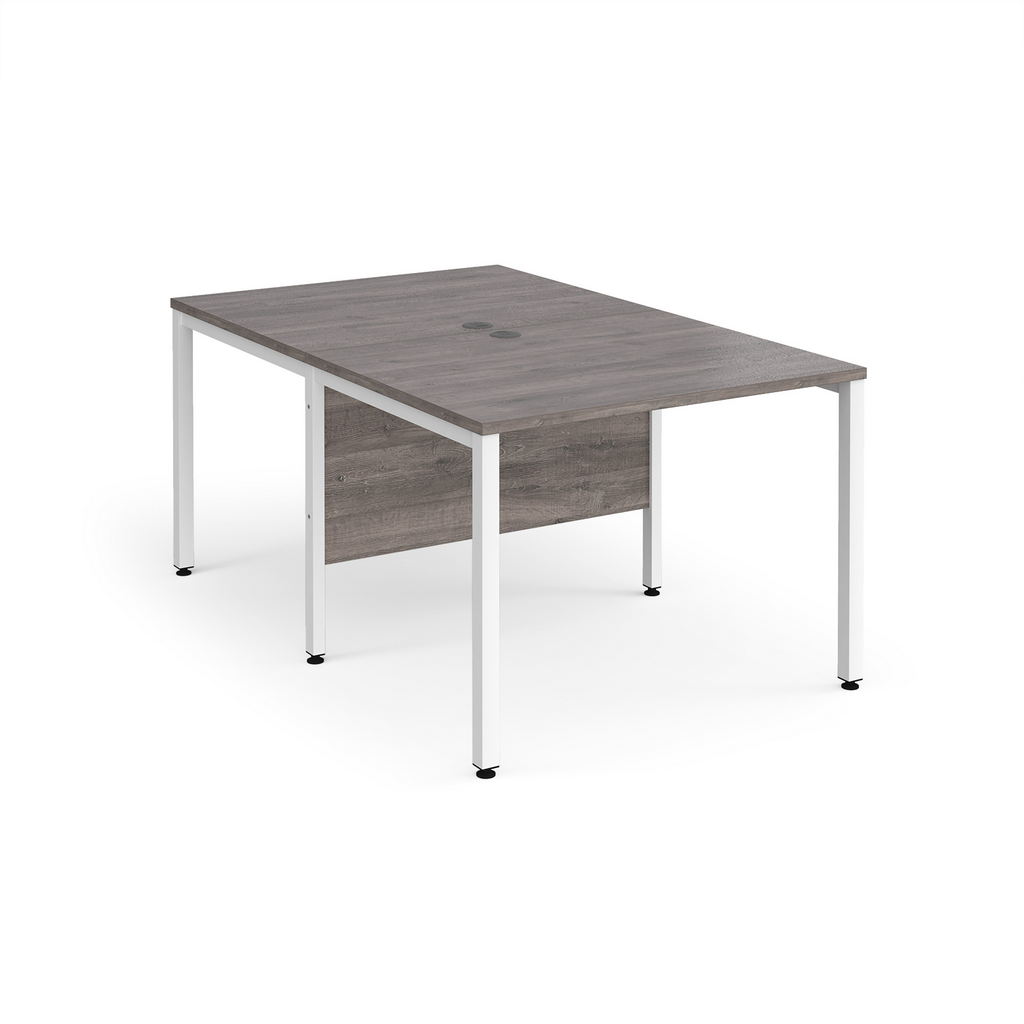 Picture of Maestro 25 back to back straight desks 1000mm x 1600mm - white bench leg frame, grey oak top