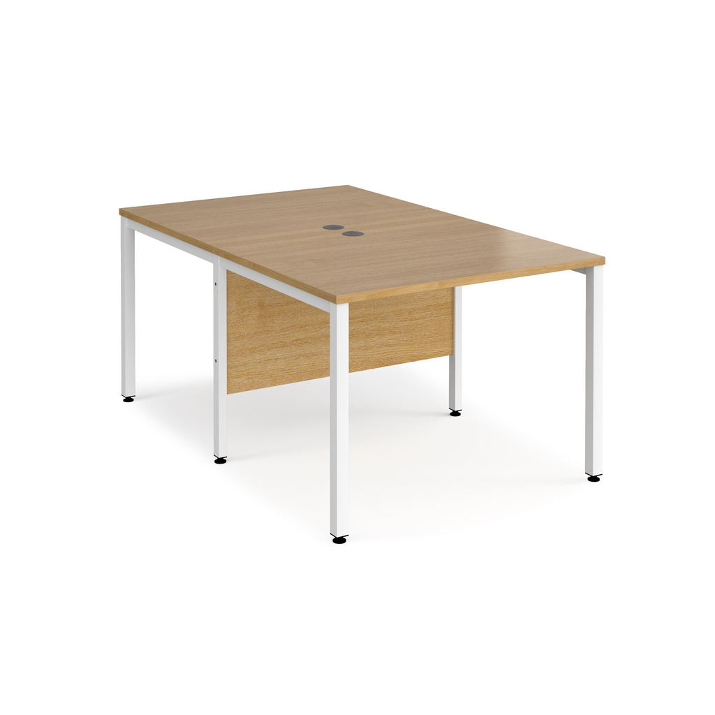 Picture of Maestro 25 back to back straight desks 1000mm x 1600mm - white bench leg frame, oak top