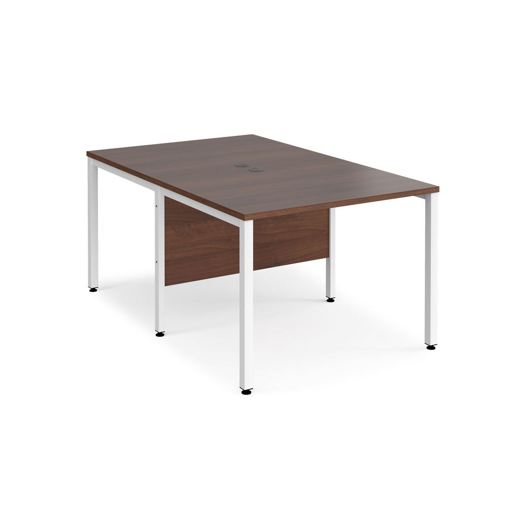 Picture of Maestro 25 back to back straight desks 1000mm x 1600mm - white bench leg frame, walnut top