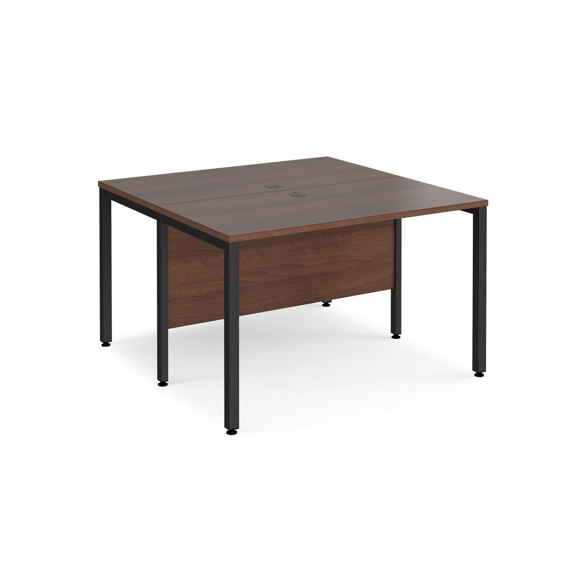 Picture of Maestro 25 back to back straight desks 1200mm x 1200mm - black bench leg frame, walnut top