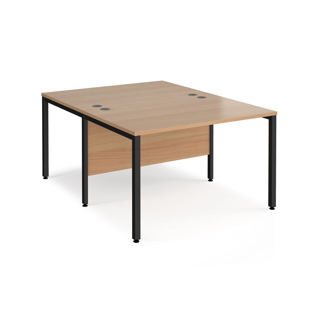 Picture of Maestro 25 back to back straight desks 1200mm x 1600mm - black bench leg frame, beech top