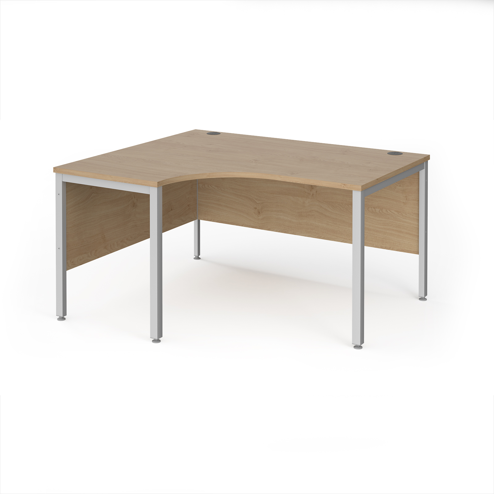 Picture of Maestro 25 left hand ergonomic desk 1400mm wide - silver bench leg frame, Kendal Oak Top