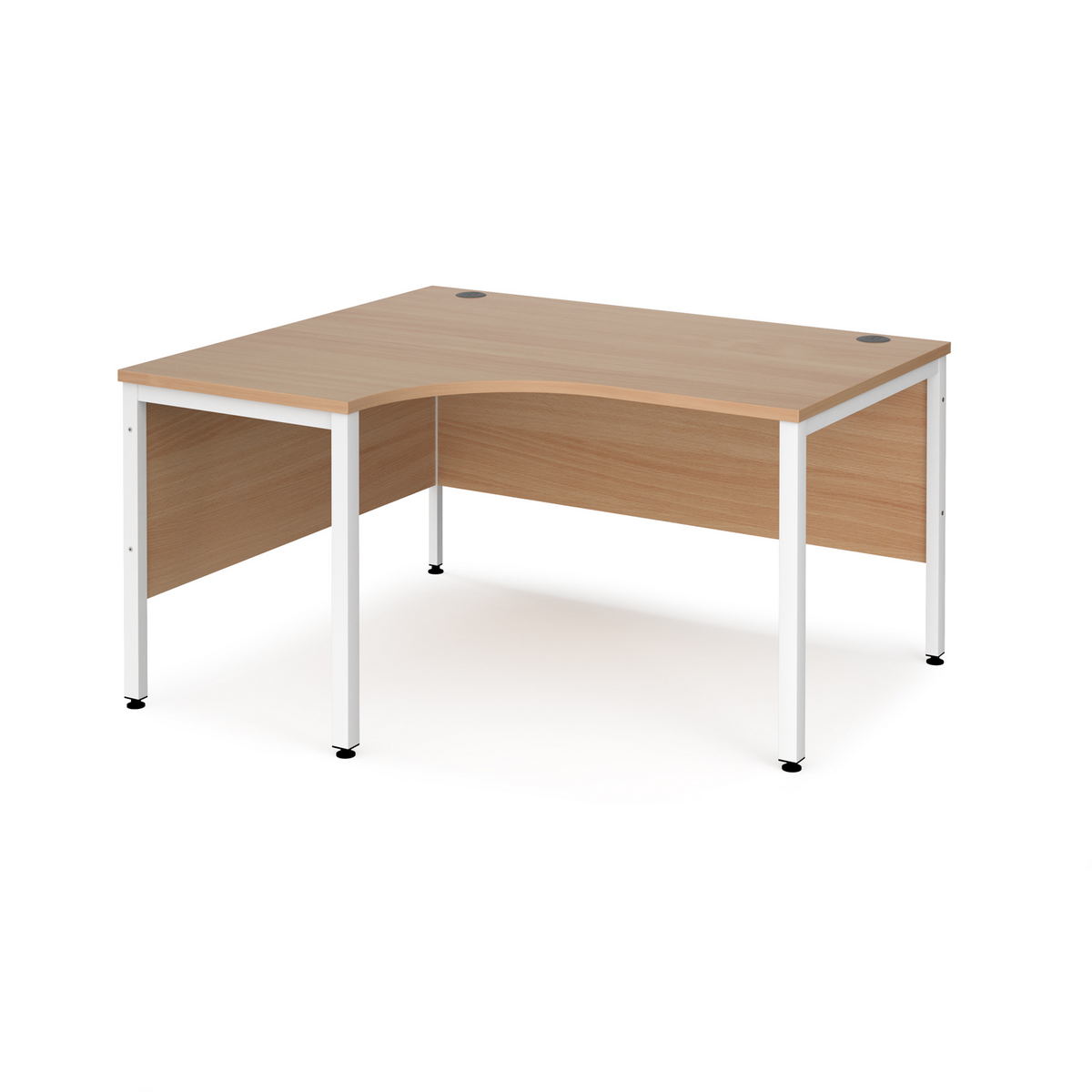 Picture of Maestro 25 left hand ergonomic desk 1400mm wide - white bench leg frame, beech top