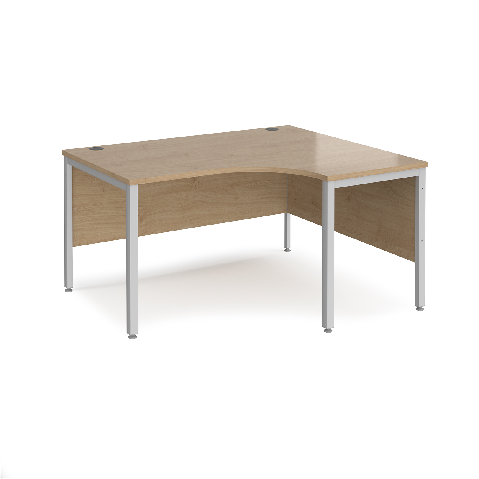 Picture of Maestro 25 right hand ergonomic desk 1400mm wide - silver bench leg frame, Kendal Oak Top