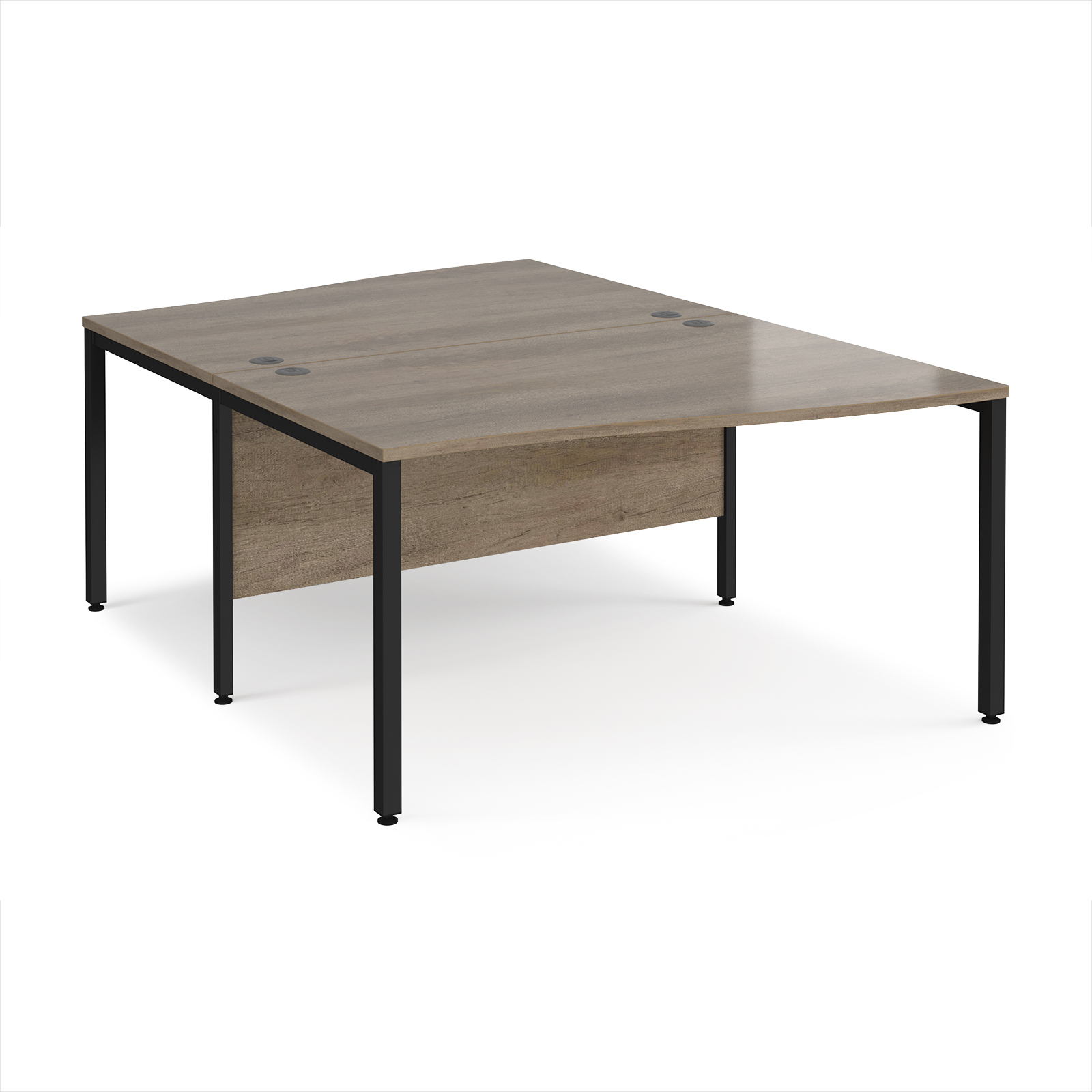 Picture of Maestro 25 back to back wave desks 1400mm deep - black bench leg frame, Nebraska Oak Top