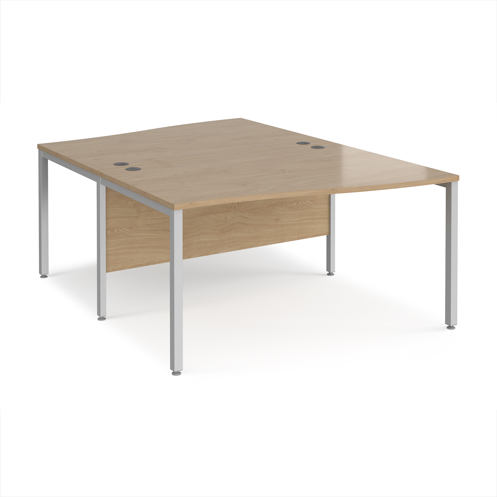 Picture of Maestro 25 back to back wave desks 1400mm deep - silver bench leg frame, Kendal Oak Top