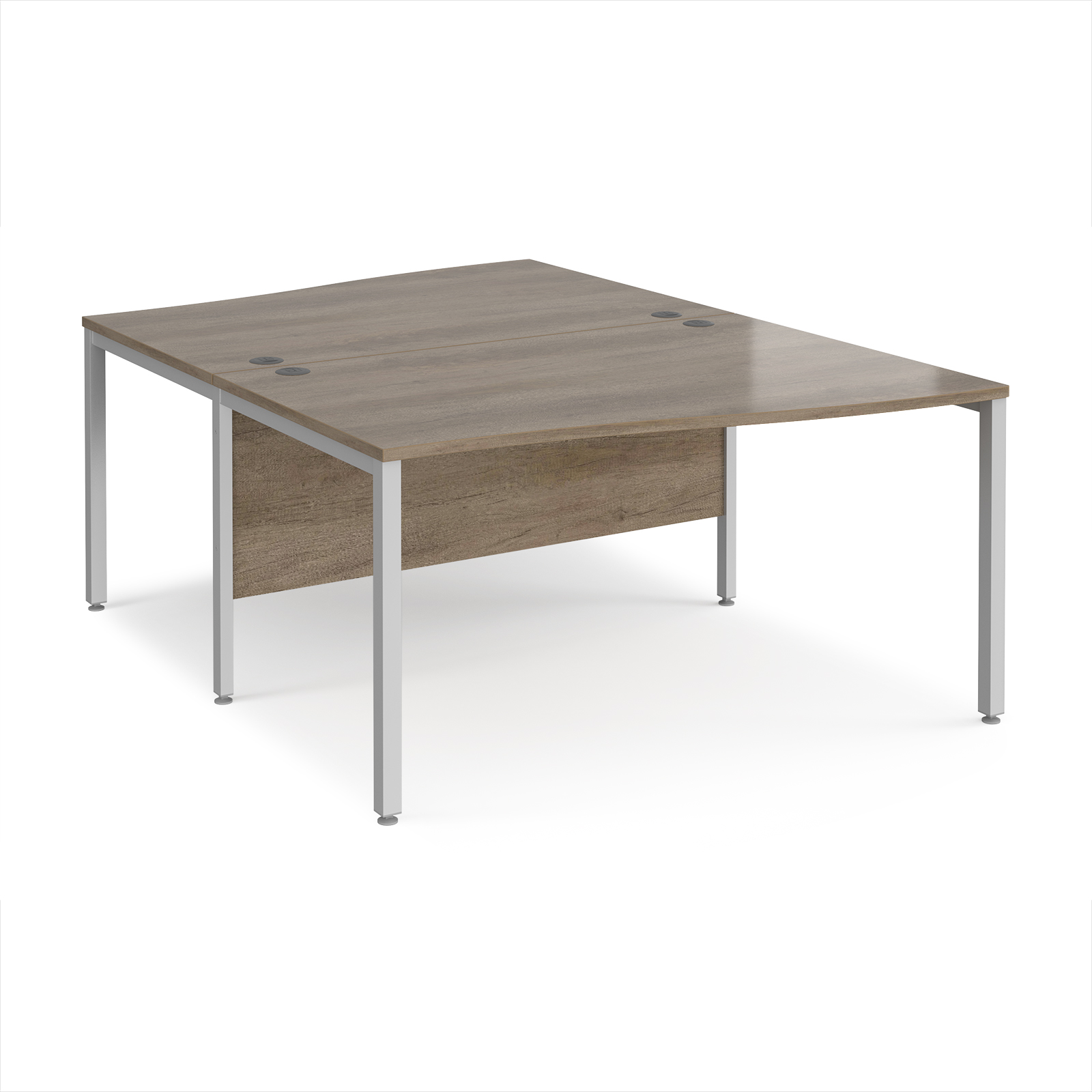 Picture of Maestro 25 back to back wave desks 1400mm deep - silver bench leg frame, Nebraska Oak Top