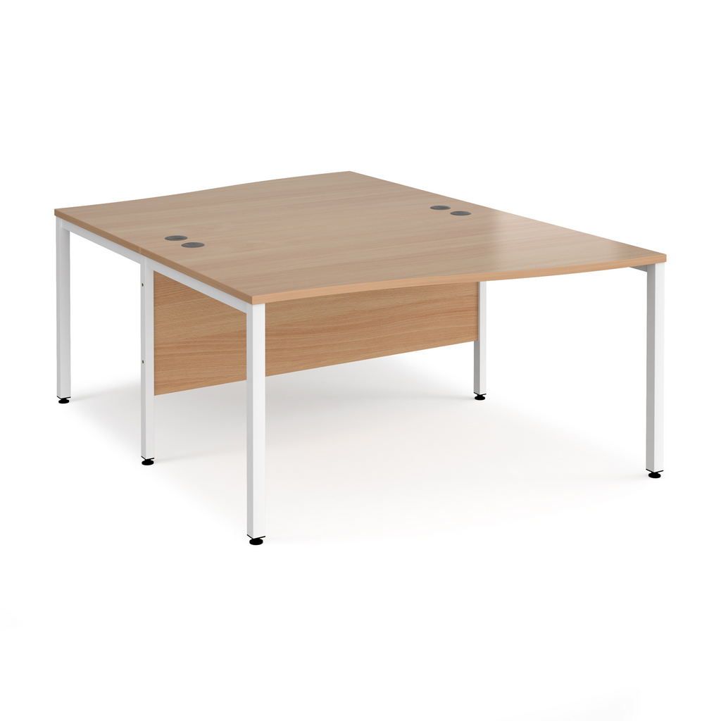Picture of Maestro 25 back to back wave desks 1400mm deep - white bench leg frame, beech top
