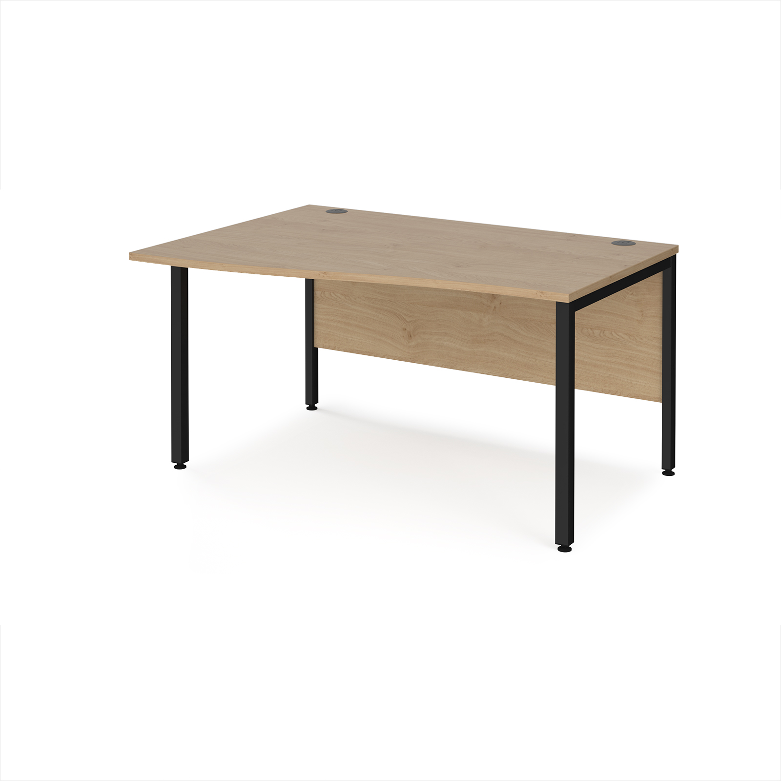 Picture of Maestro 25 left hand wave desk 1400mm wide - black bench leg frame, Kendal Oak Top