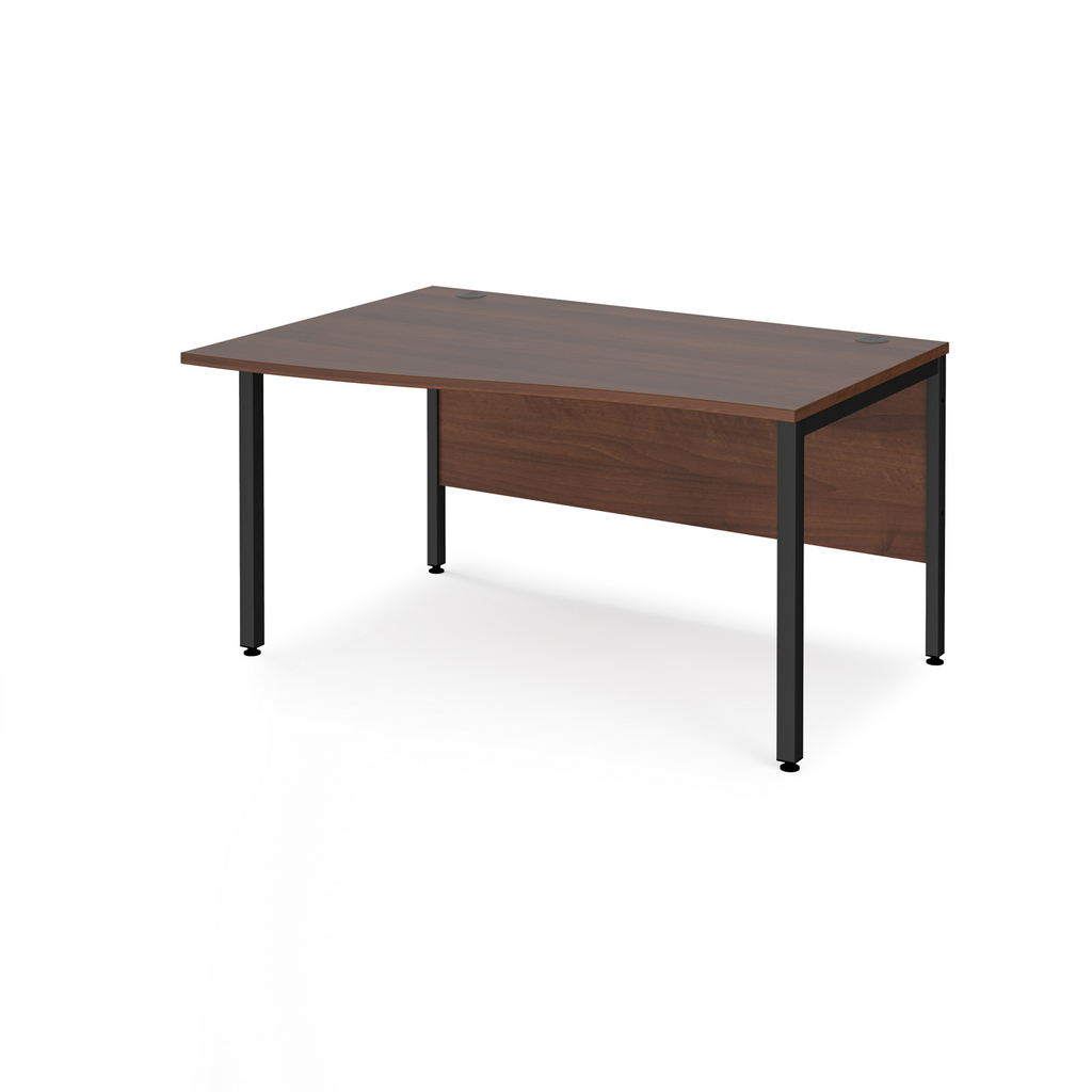 Picture of Maestro 25 left hand wave desk 1400mm wide - black bench leg frame, walnut top