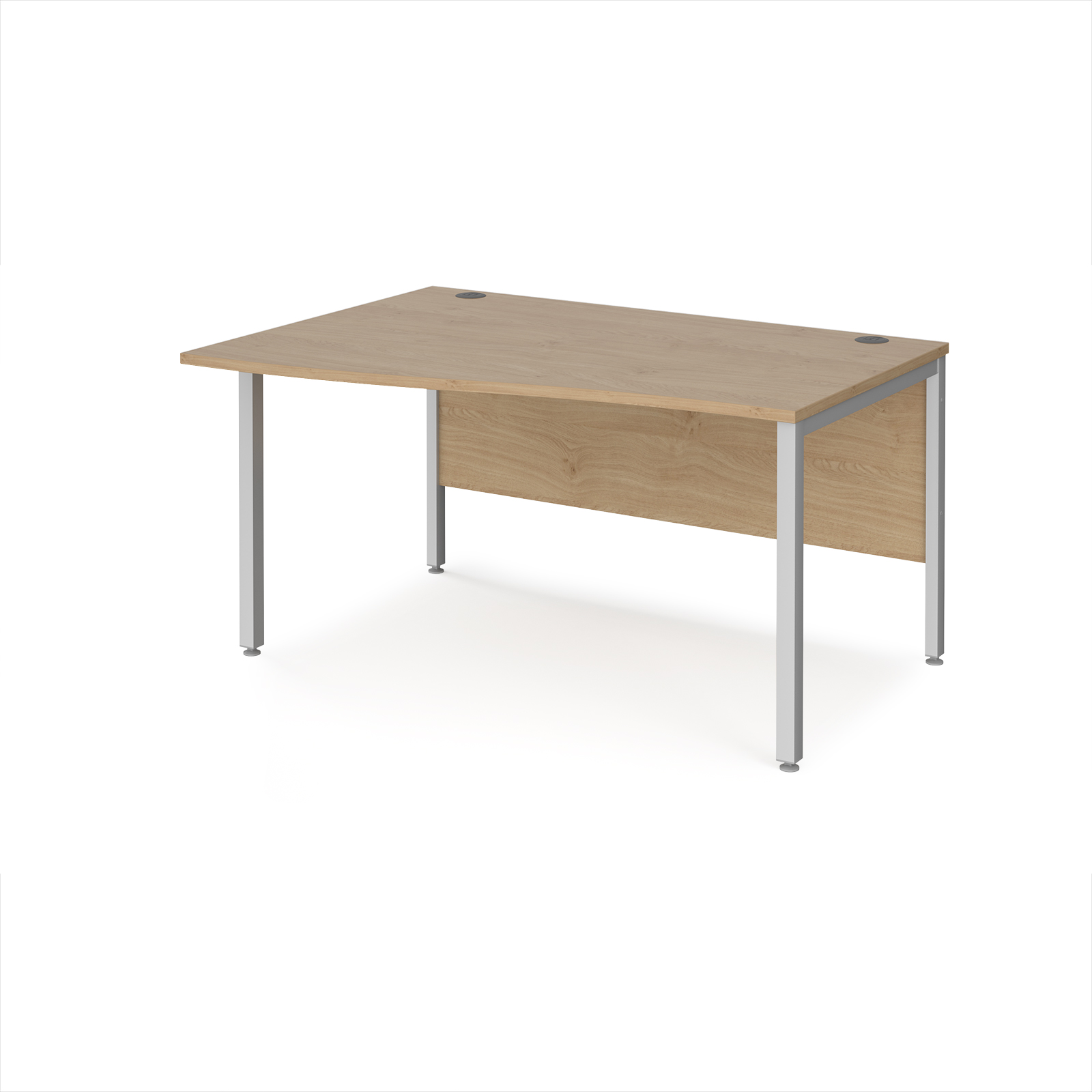 Picture of Maestro 25 left hand wave desk 1400mm wide - silver bench leg frame, Kendal Oak Top