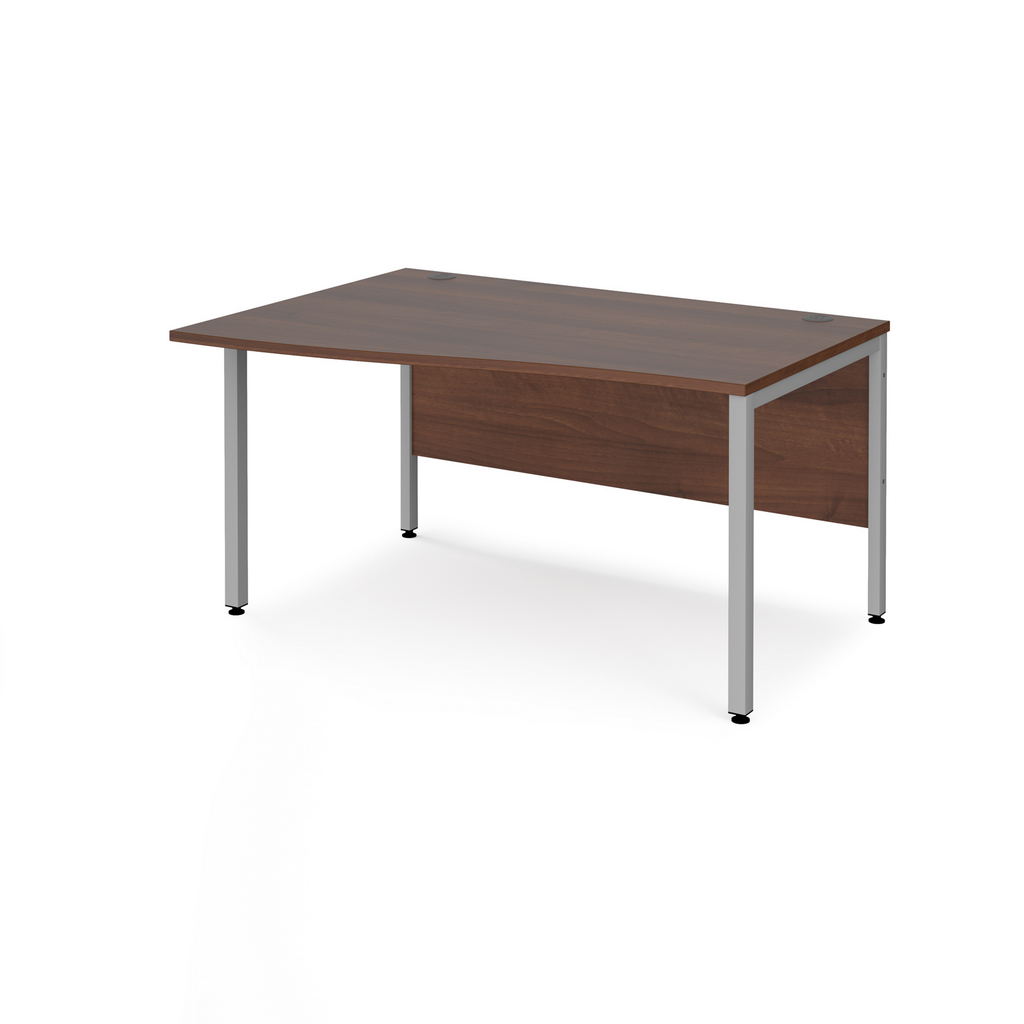 Picture of Maestro 25 left hand wave desk 1400mm wide - silver bench leg frame, walnut top