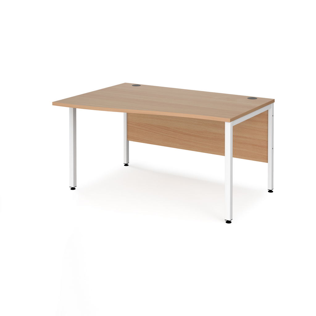 Picture of Maestro 25 left hand wave desk 1400mm wide - white bench leg frame, beech top