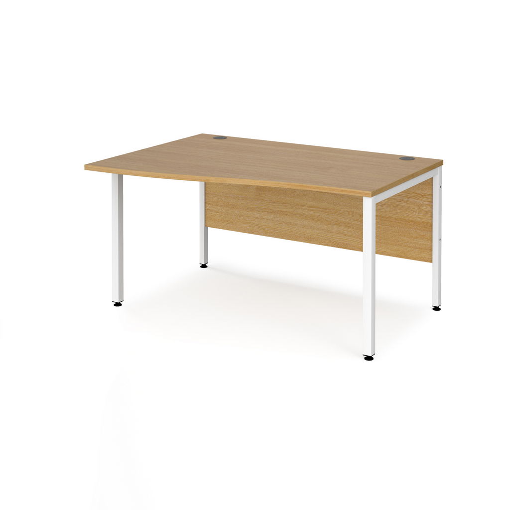 Picture of Maestro 25 left hand wave desk 1400mm wide - white bench leg frame, oak top