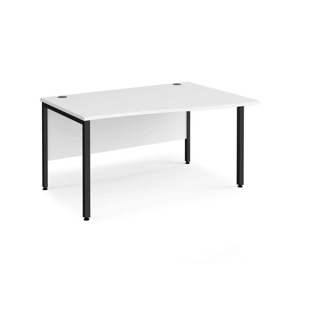 Picture of Maestro 25 right hand wave desk 1400mm wide - black bench leg frame, white top