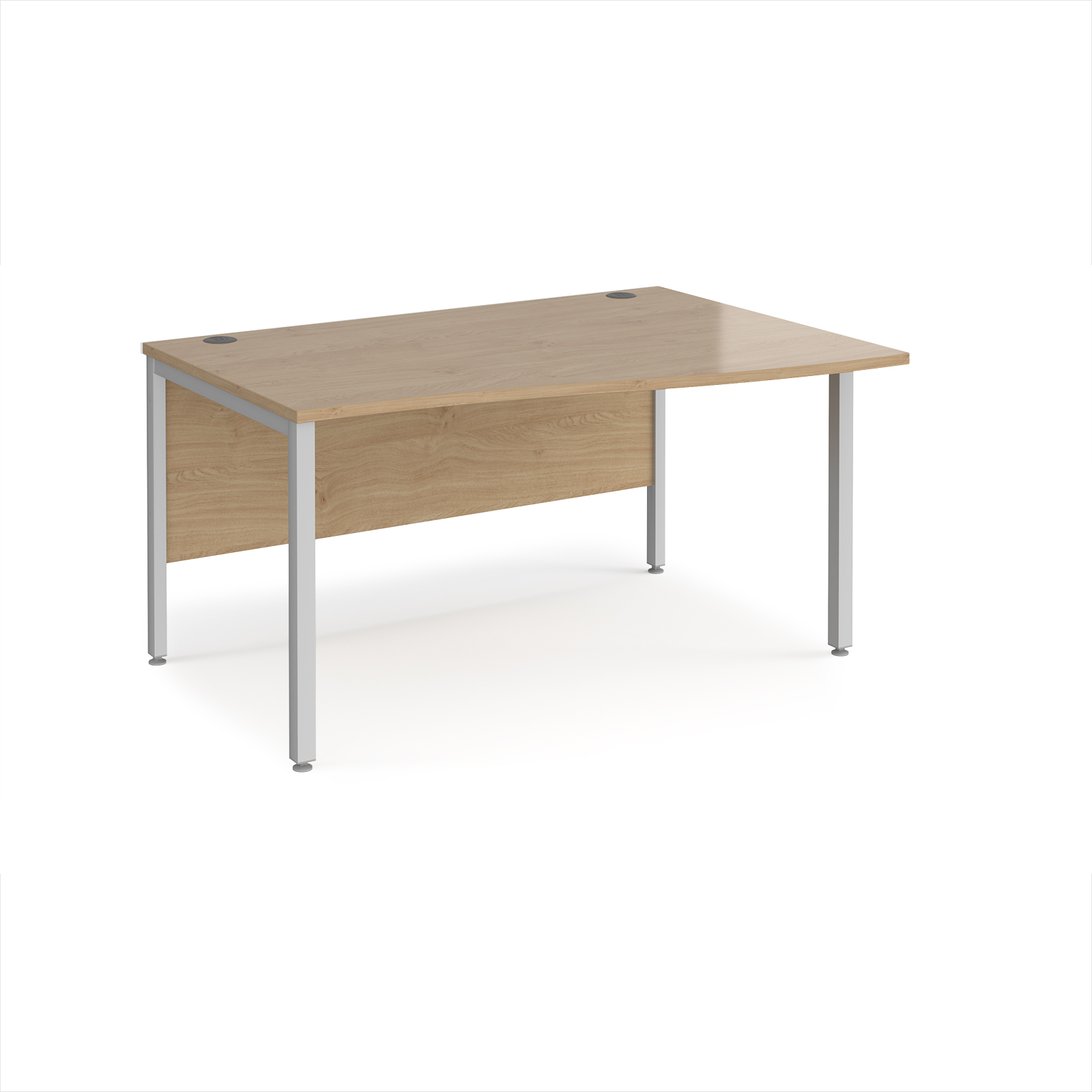 Picture of Maestro 25 right hand wave desk 1400mm wide - silver bench leg frame, Kendal Oak Top