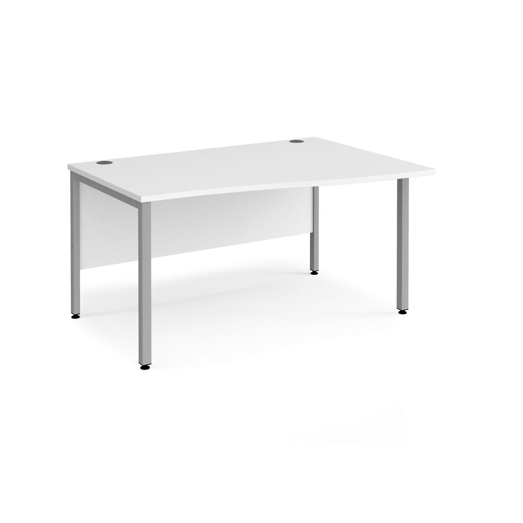 Picture of Maestro 25 right hand wave desk 1400mm wide - silver bench leg frame, white top