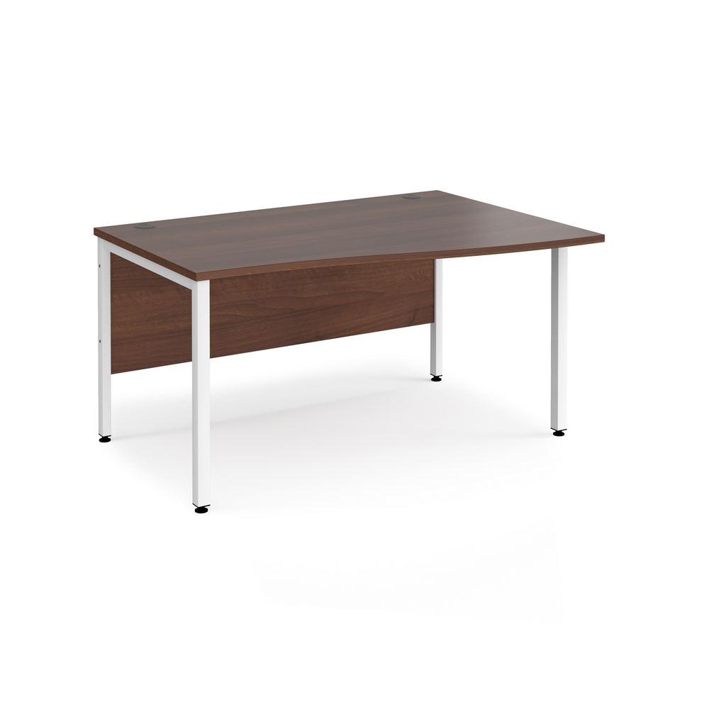 Picture of Maestro 25 right hand wave desk 1400mm wide - white bench leg frame, walnut top