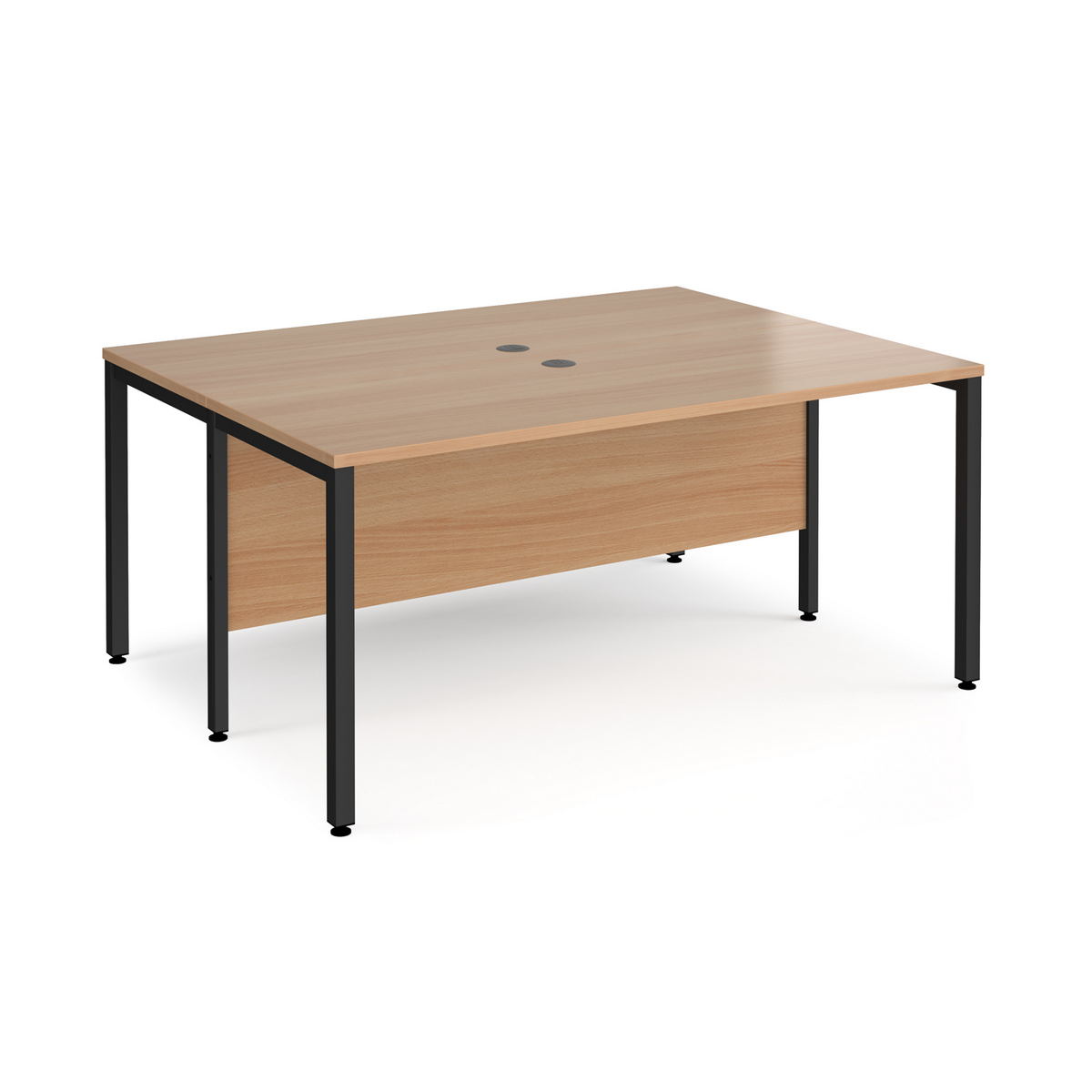 Picture of Maestro 25 back to back straight desks 1600mm x 1200mm - black bench leg frame, beech top