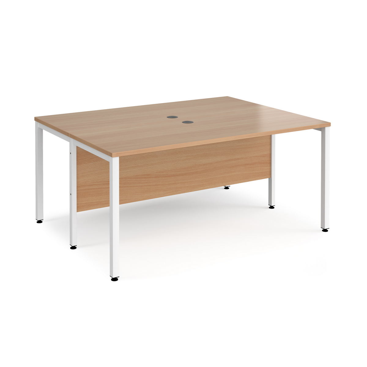 Picture of Maestro 25 back to back straight desks 1600mm x 1200mm - white bench leg frame, beech top