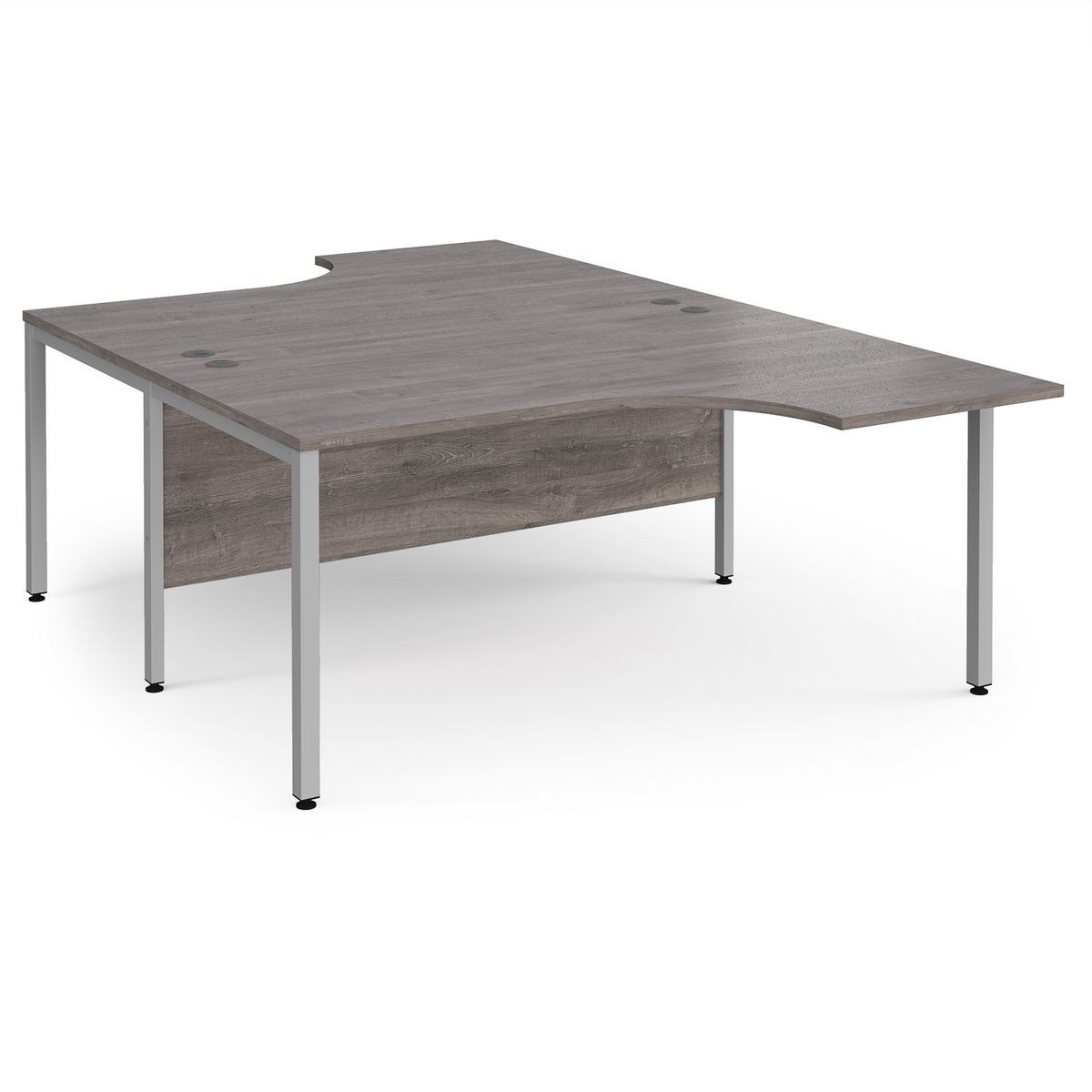 Picture of Maestro 25 back to back ergonomic desks 1600mm deep - silver bench leg frame, grey oak top