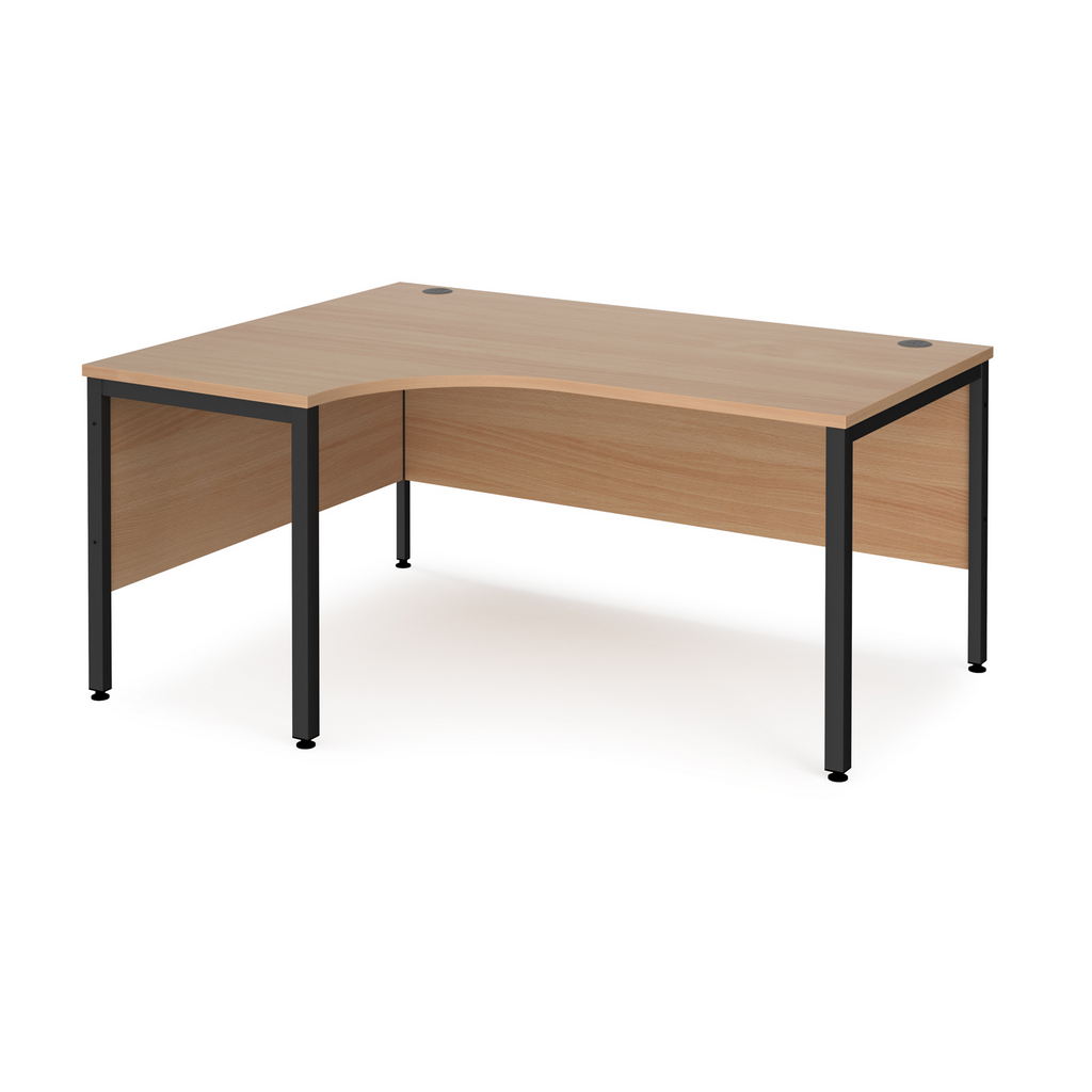 Picture of Maestro 25 left hand ergonomic desk 1600mm wide - black bench leg frame, beech top