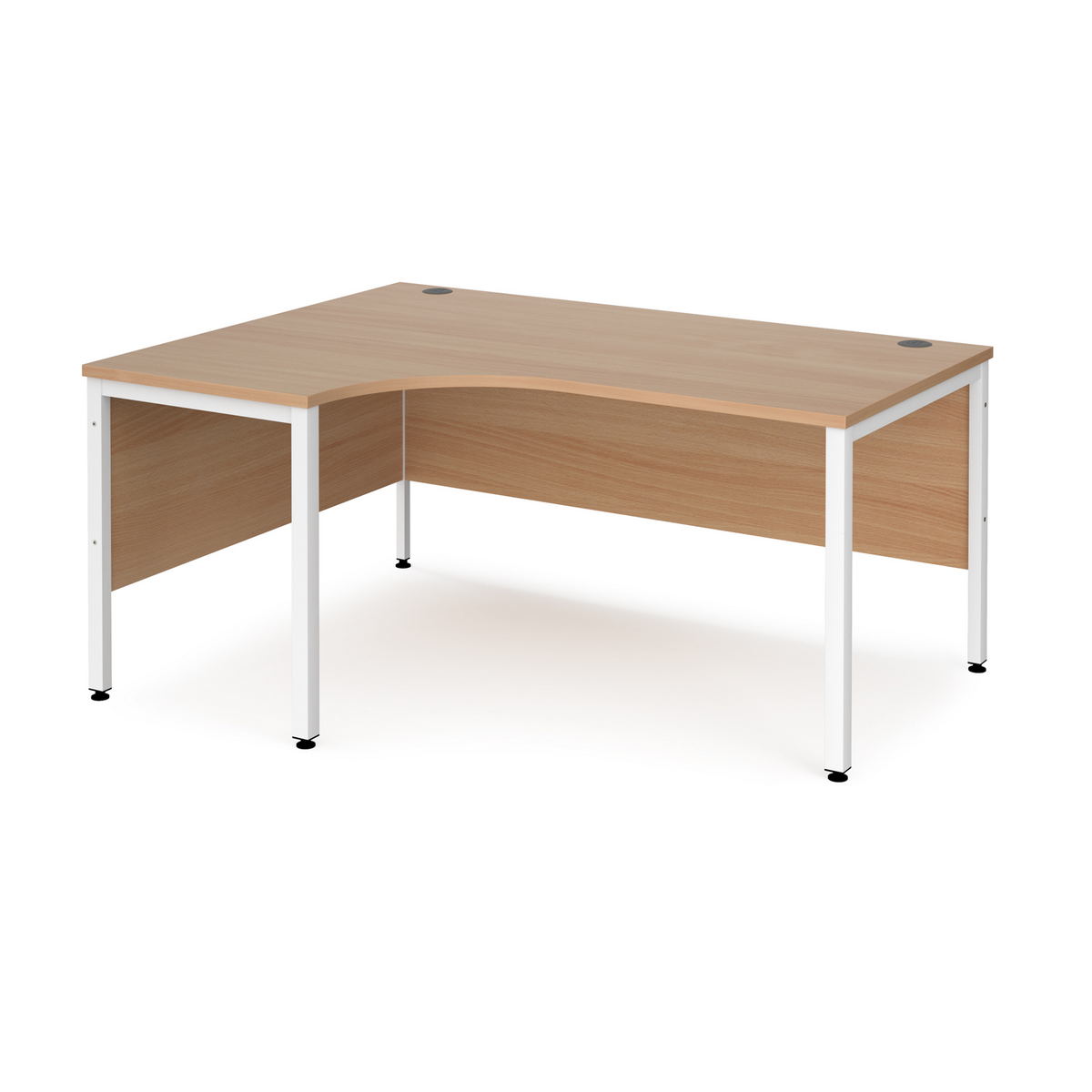 Picture of Maestro 25 left hand ergonomic desk 1600mm wide - white bench leg frame, beech top
