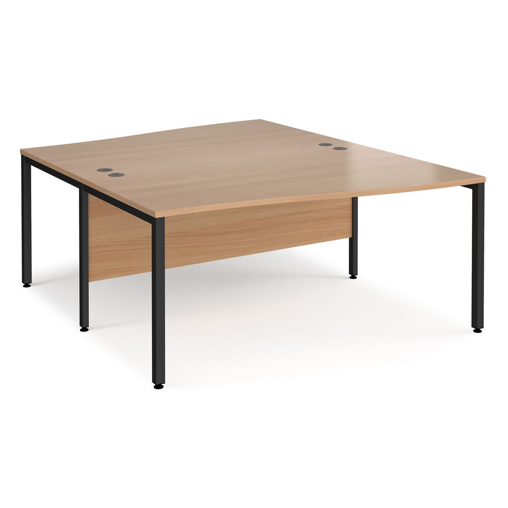 Picture of Maestro 25 back to back wave desks 1600mm deep - black bench leg frame, beech top