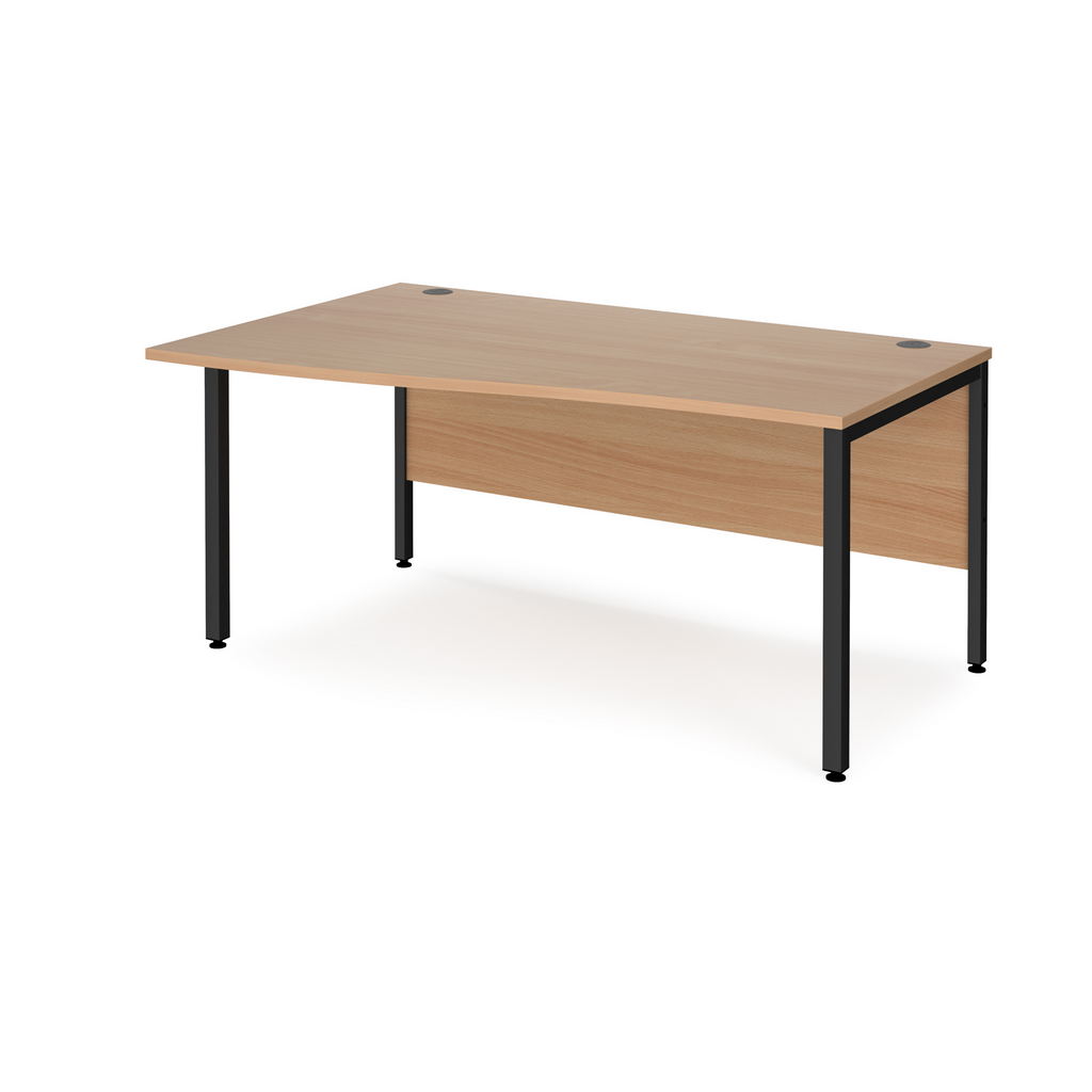 Picture of Maestro 25 left hand wave desk 1600mm wide - black bench leg frame, beech top