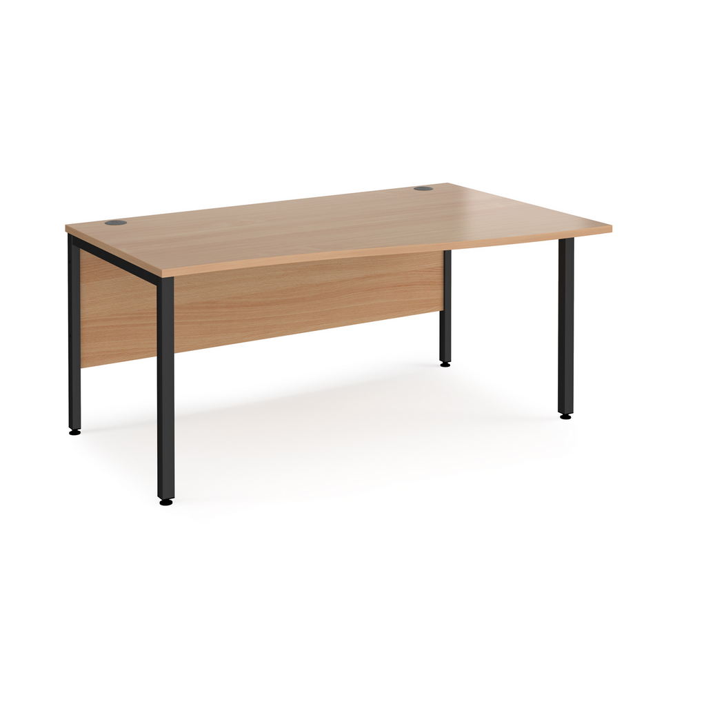 Picture of Maestro 25 right hand wave desk 1600mm wide - black bench leg frame, beech top