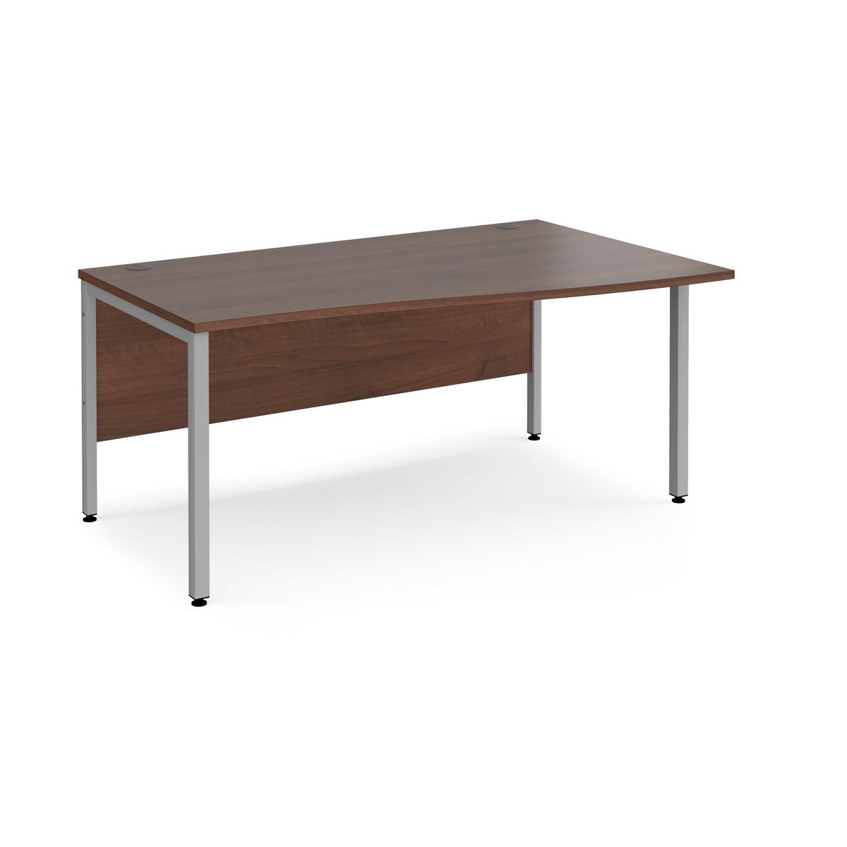 Picture of Maestro 25 right hand wave desk 1600mm wide - silver bench leg frame, walnut top