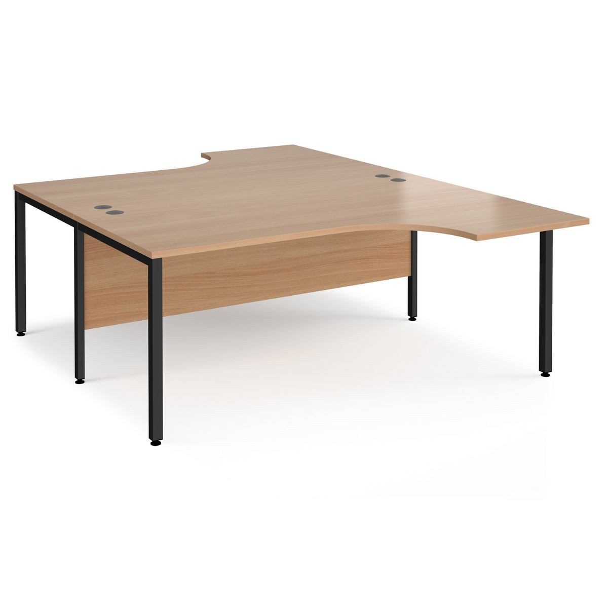 Picture of Maestro 25 back to back ergonomic desks 1800mm deep - black bench leg frame, beech top