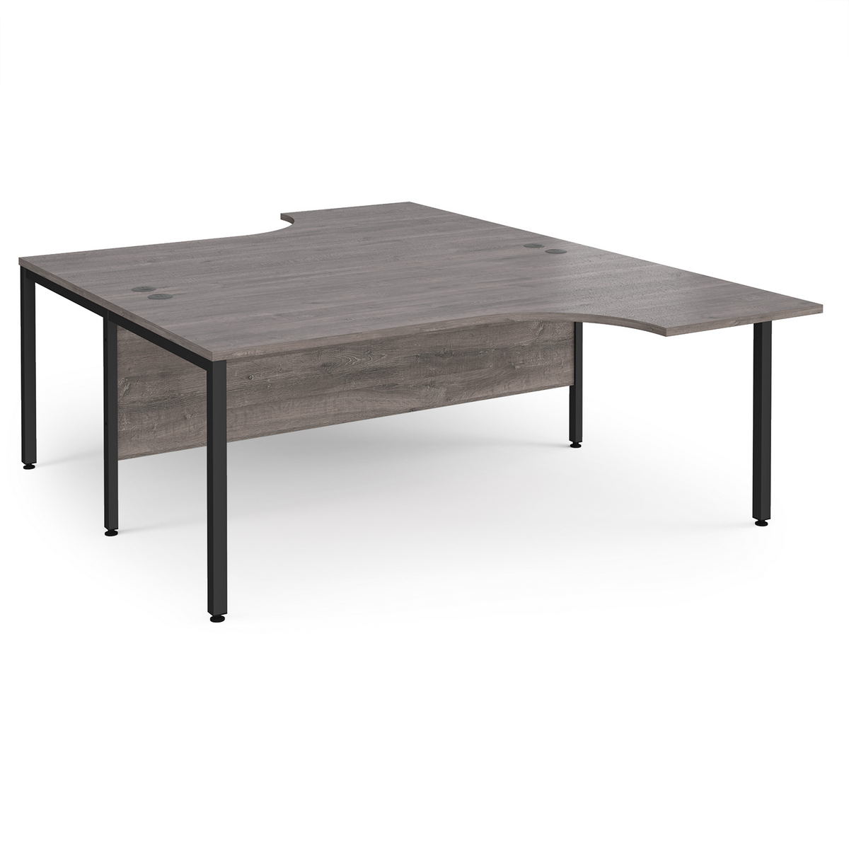 Picture of Maestro 25 back to back ergonomic desks 1800mm deep - black bench leg frame, grey oak top