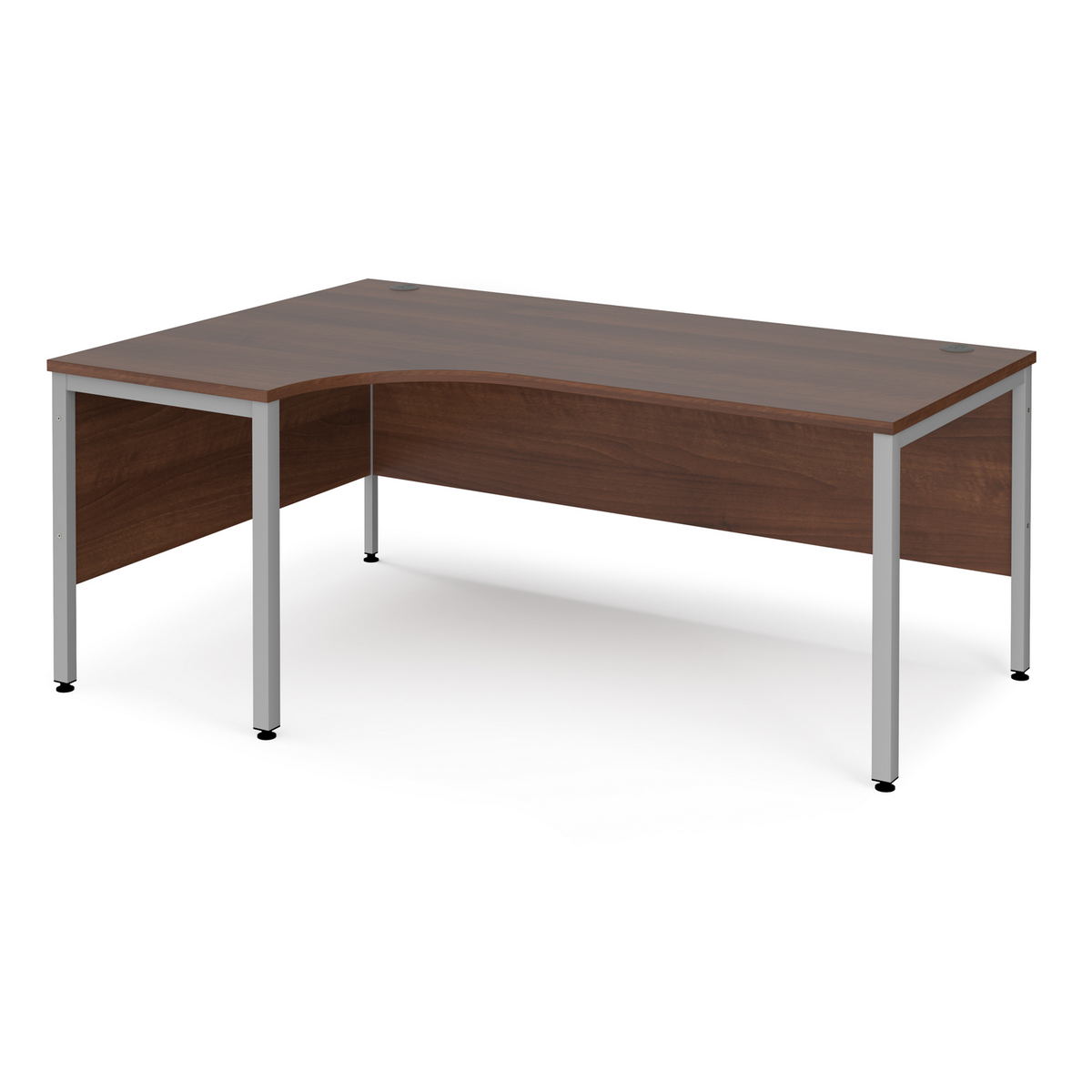 Picture of Maestro 25 left hand ergonomic desk 1800mm wide - silver bench leg frame, walnut top