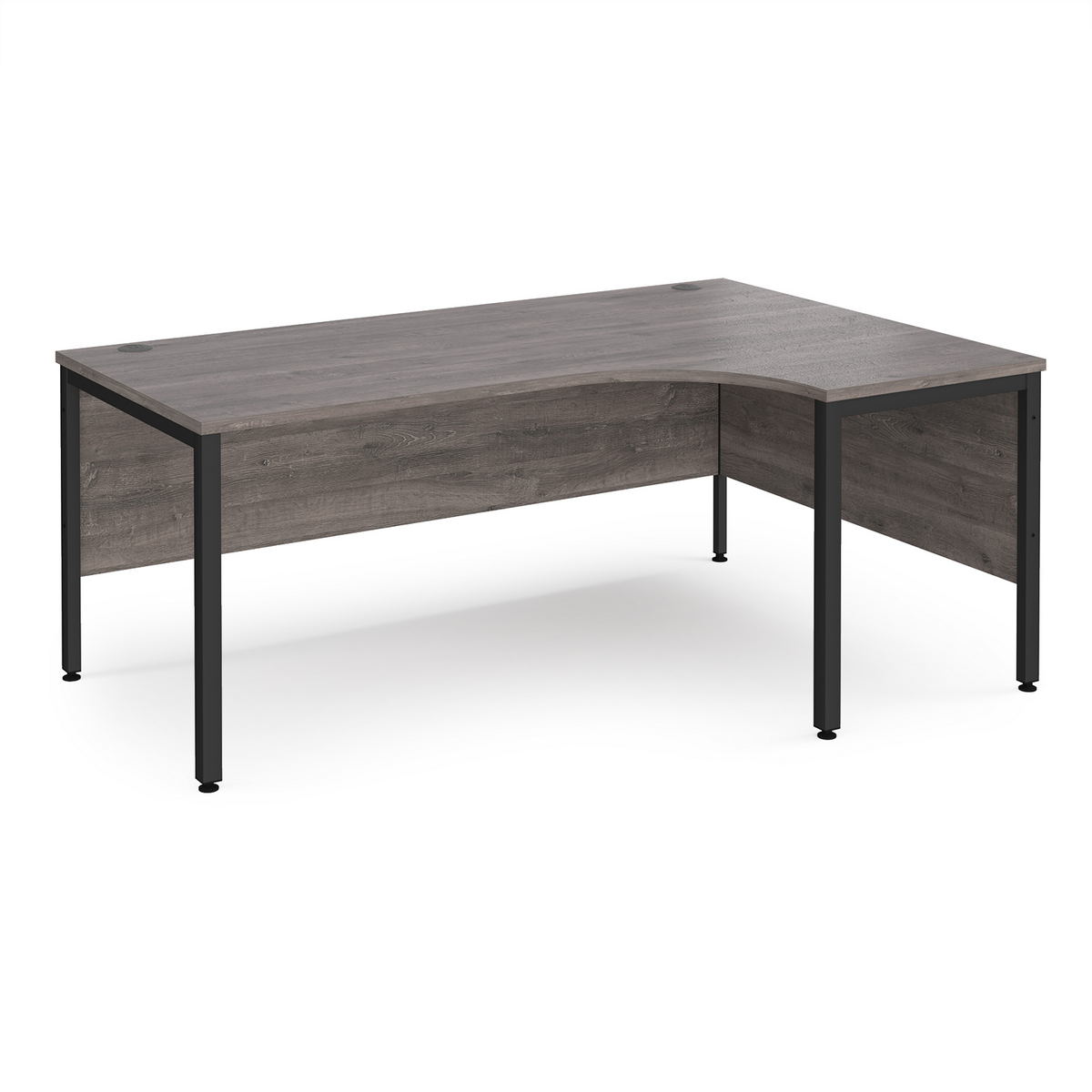 Picture of Maestro 25 right hand ergonomic desk 1800mm wide - black bench leg frame, grey oak top