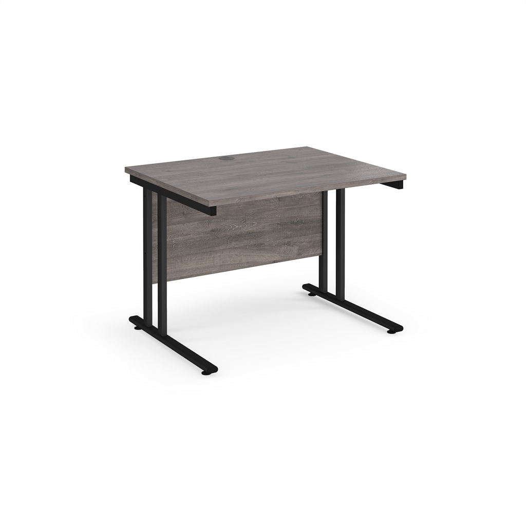 Picture of Maestro 25 straight desk 1000mm x 800mm - black cantilever leg frame, grey oak top