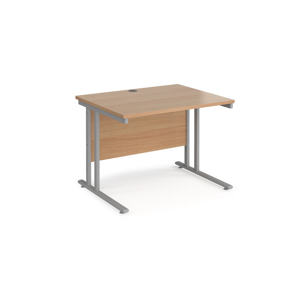 Picture of Maestro 25 straight desk 1000mm x 800mm - silver cantilever leg frame, beech top