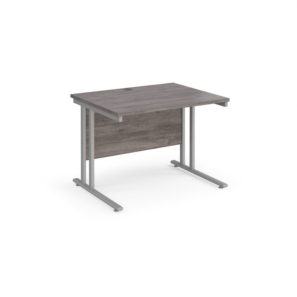 Picture of Maestro 25 straight desk 1000mm x 800mm - silver cantilever leg frame, grey oak top