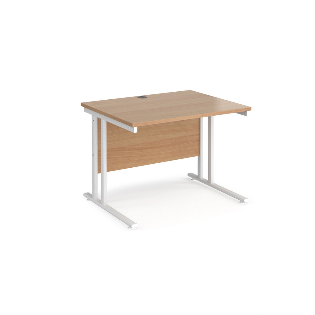 Picture of Maestro 25 straight desk 1000mm x 800mm - white cantilever leg frame, beech top