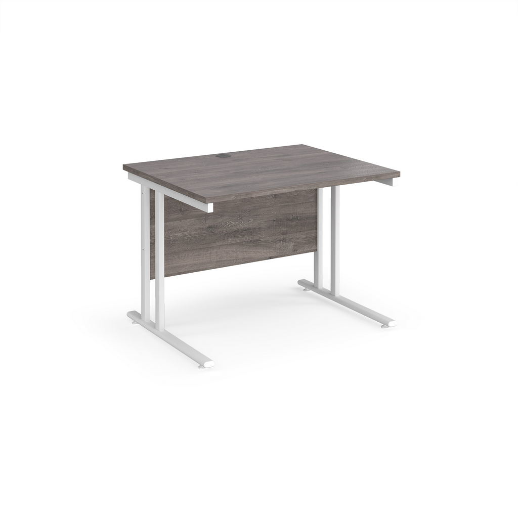 Picture of Maestro 25 straight desk 1000mm x 800mm - white cantilever leg frame, grey oak top