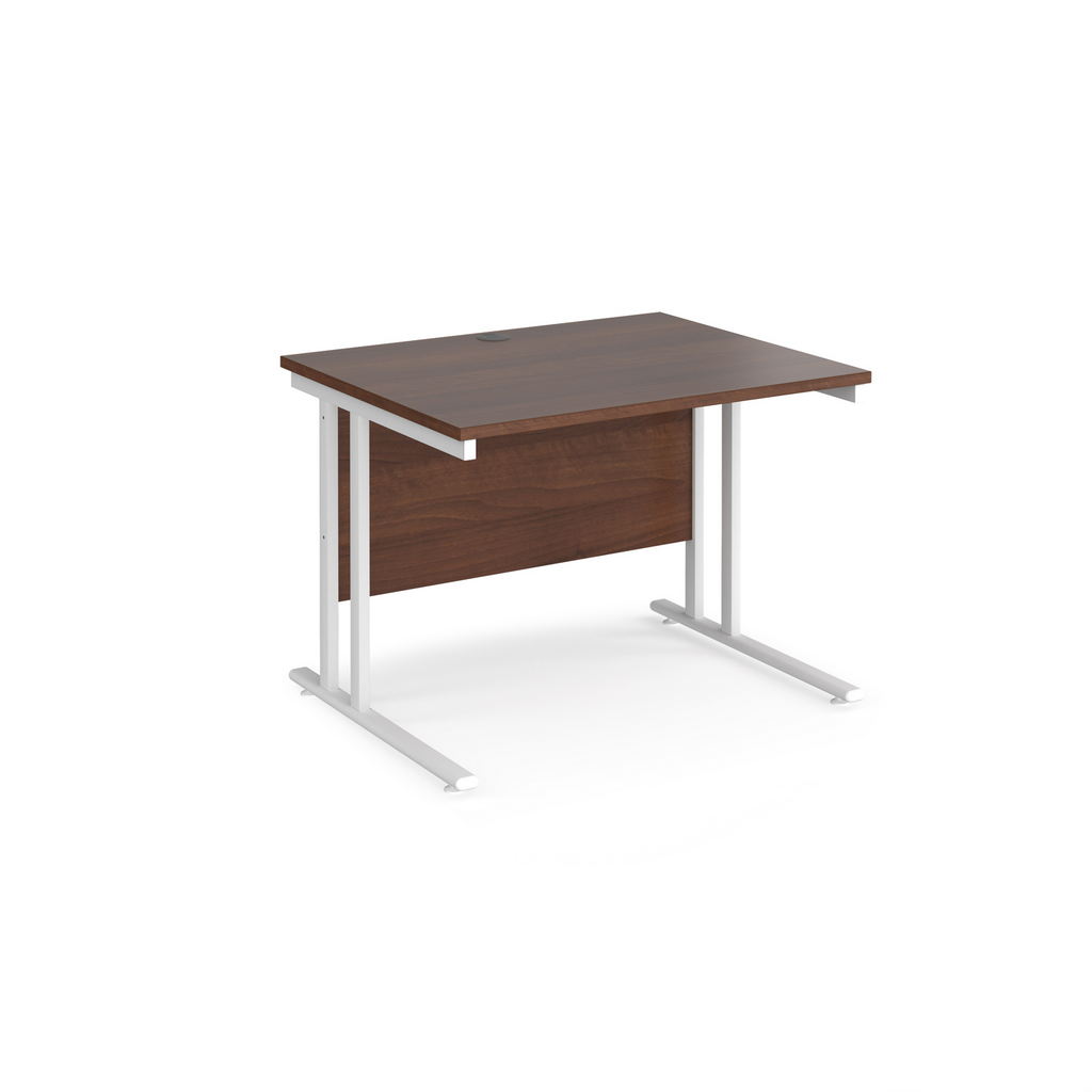 Picture of Maestro 25 straight desk 1000mm x 800mm - white cantilever leg frame, walnut top