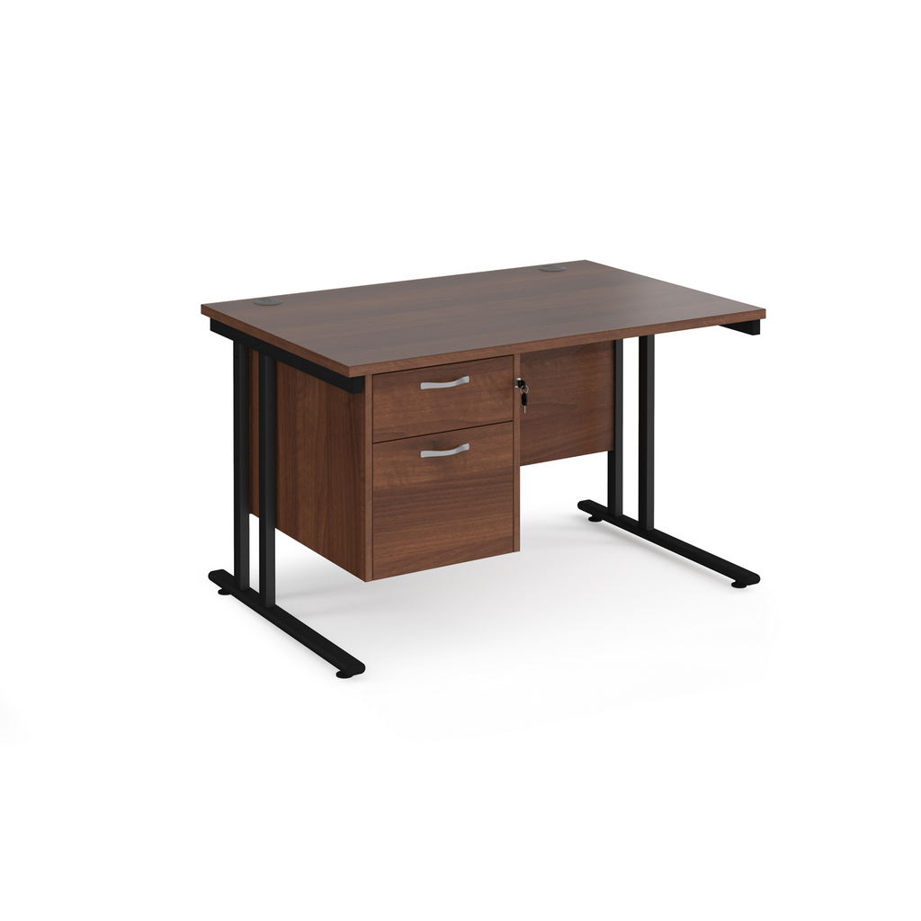 Picture of Maestro 25 straight desk 1200mm x 800mm with 2 drawer pedestal - black cantilever leg frame, walnut top