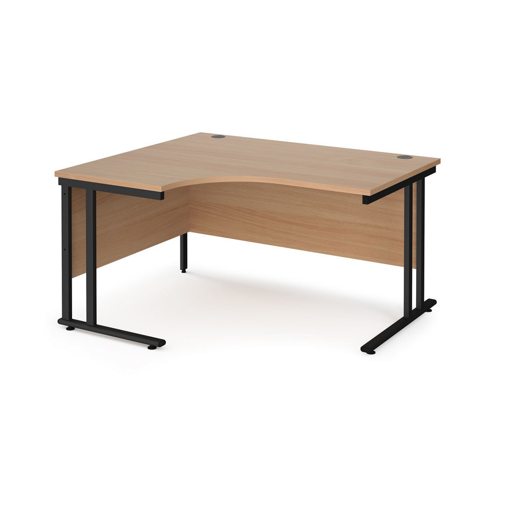 Picture of Maestro 25 left hand ergonomic desk 1400mm wide - black cantilever leg frame, beech top