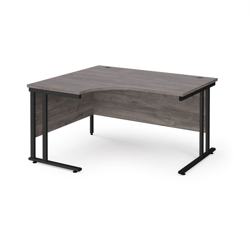 Picture of Maestro 25 left hand ergonomic desk 1400mm wide - black cantilever leg frame, grey oak top