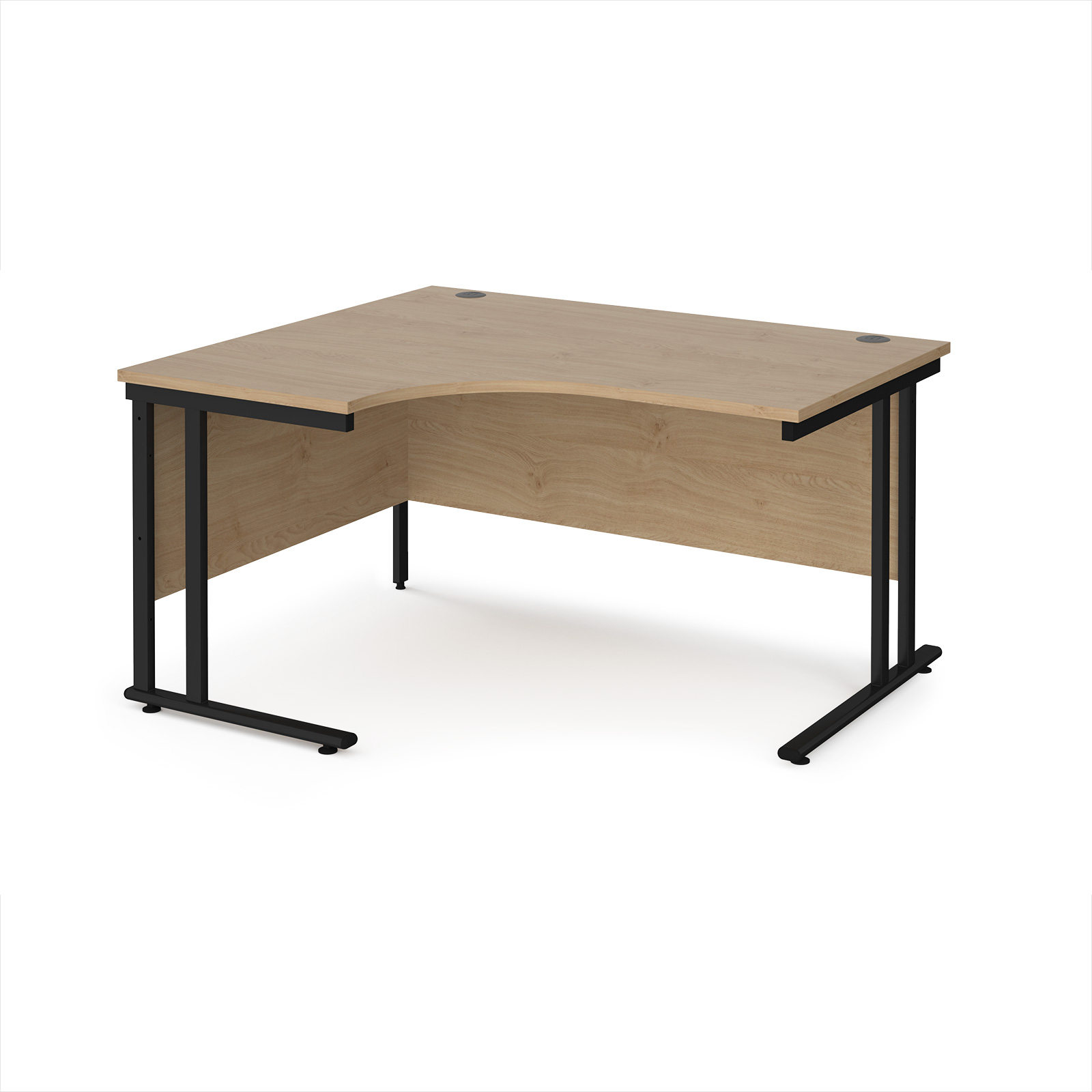 Picture of Maestro 25 left hand ergonomic desk 1400mm wide - black cantilever leg frame, Kendal Oak Top