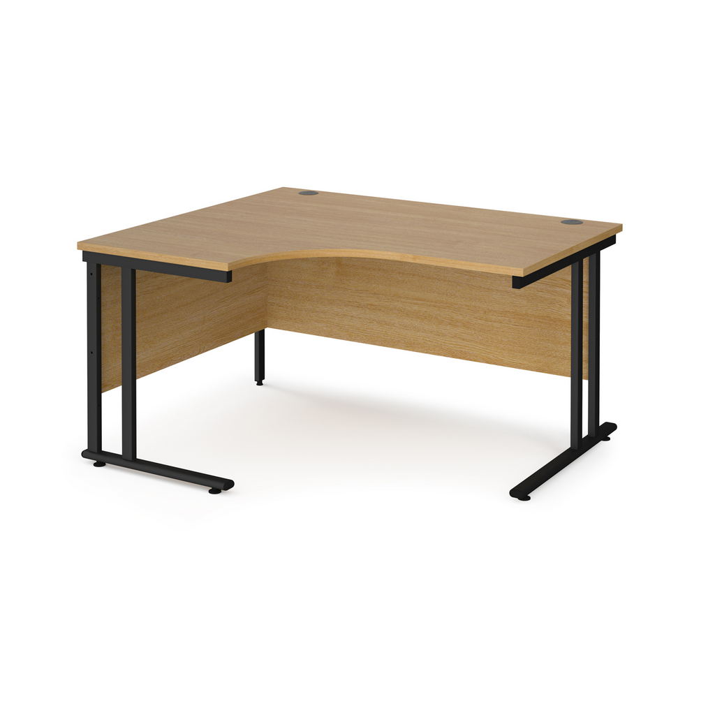 Picture of Maestro 25 left hand ergonomic desk 1400mm wide - black cantilever leg frame, oak top