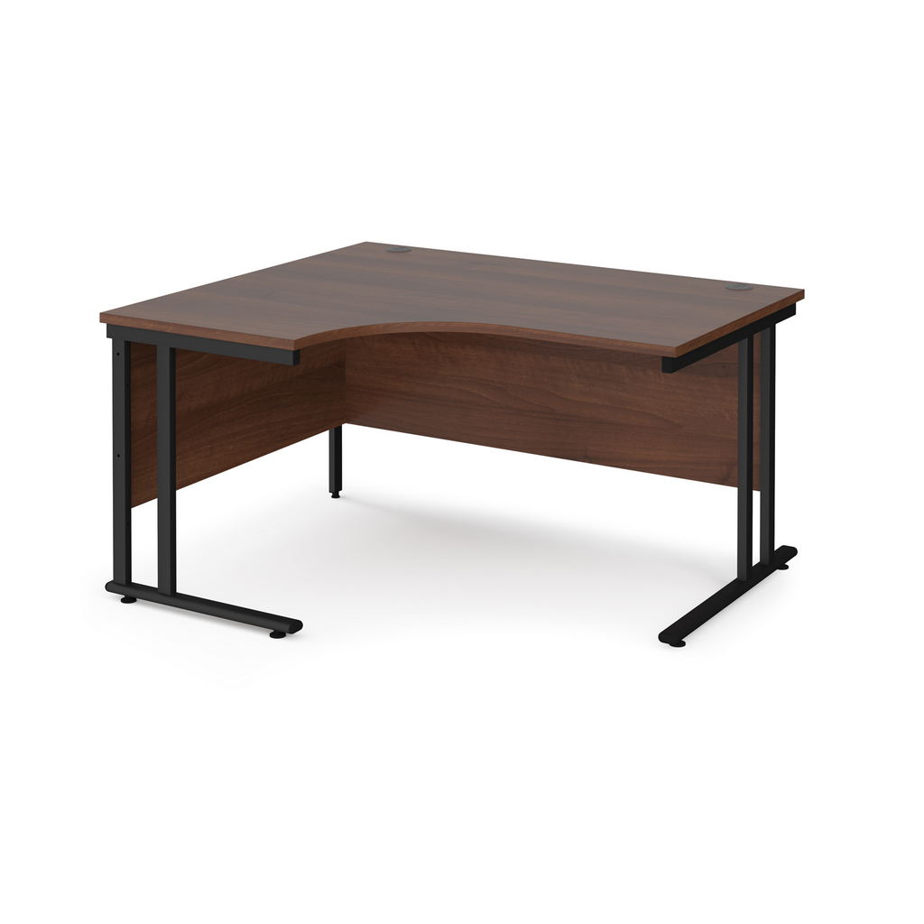 Picture of Maestro 25 left hand ergonomic desk 1400mm wide - black cantilever leg frame, walnut top