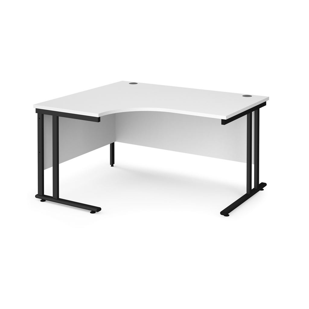 Picture of Maestro 25 left hand ergonomic desk 1400mm wide - black cantilever leg frame, white top