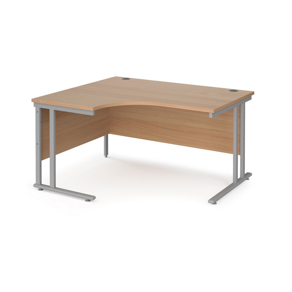 Picture of Maestro 25 left hand ergonomic desk 1400mm wide - silver cantilever leg frame, beech top